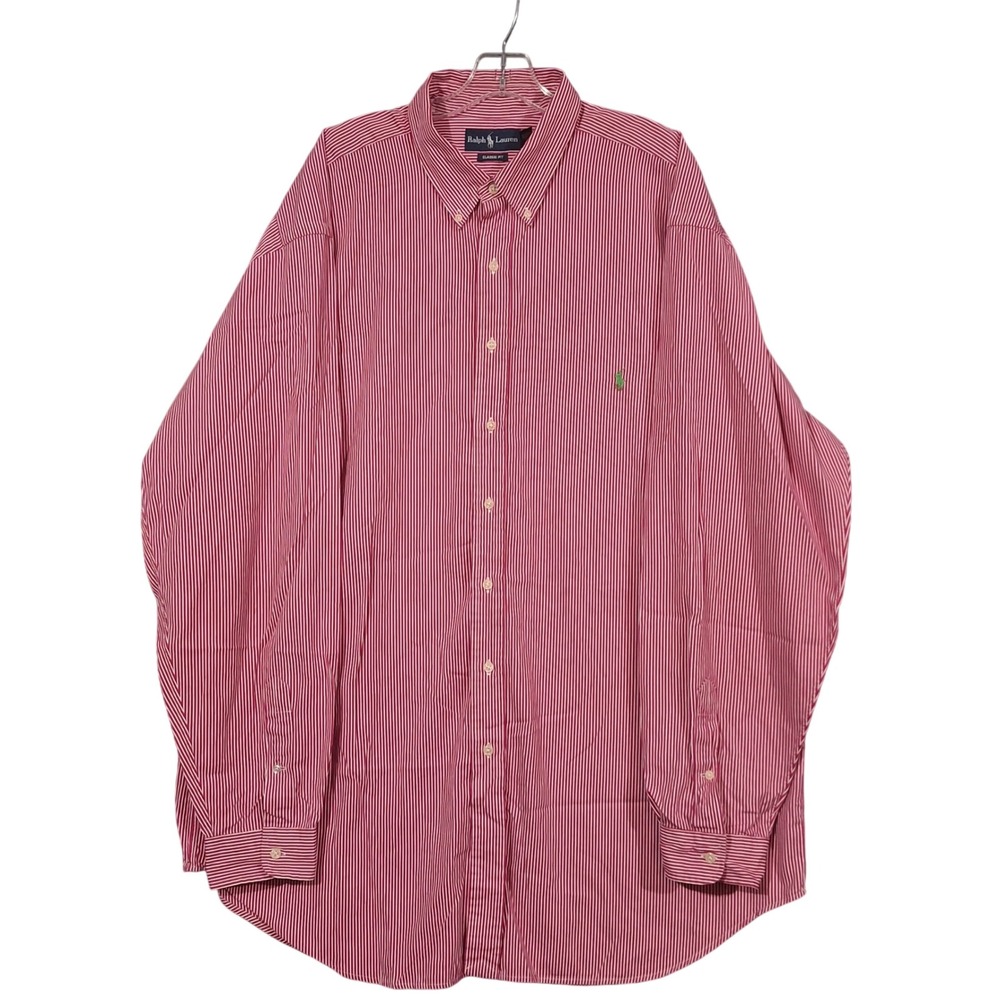 Ralph Lauren Mens 2XLT Red White Striped Classic Fit Button Down Shirt Tall